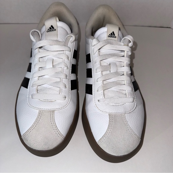 Adidas VL Court Low Top Women’s White and Black Leather Sneakers with Brown Sole - Picture 2 of 14